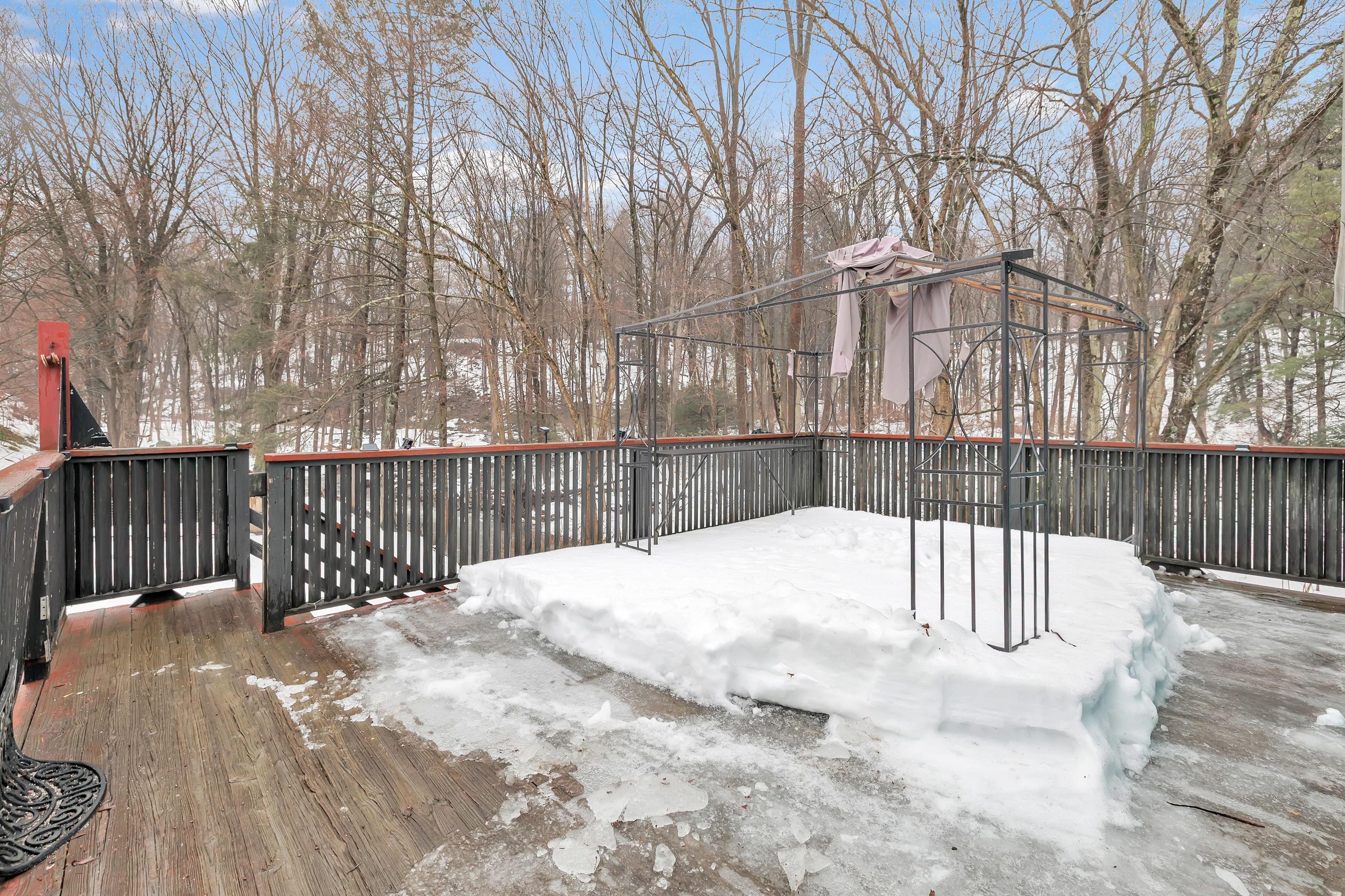 Original deck covered in snow