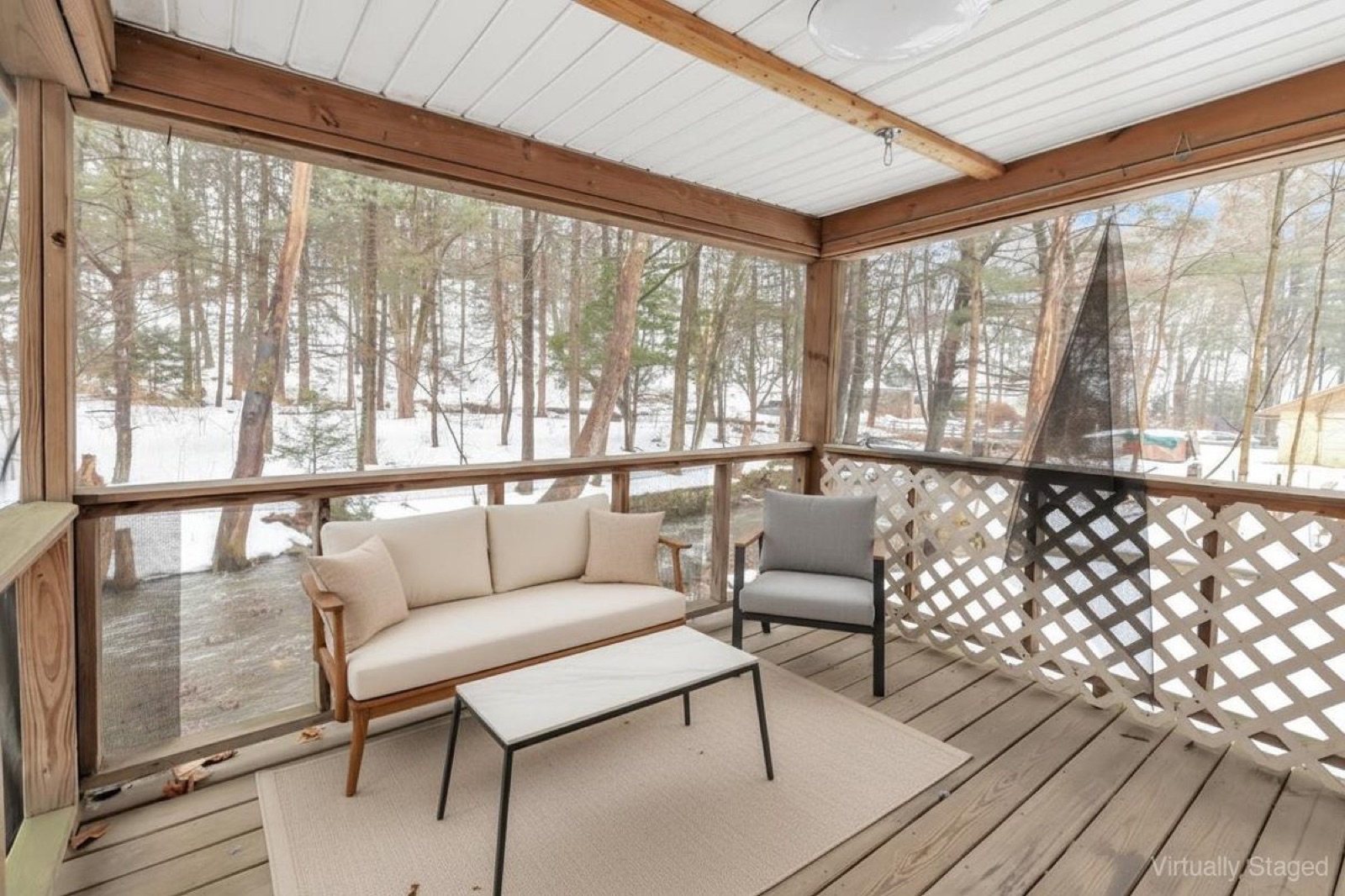 Naugatuck CT screened porch after virtual staging with seating area