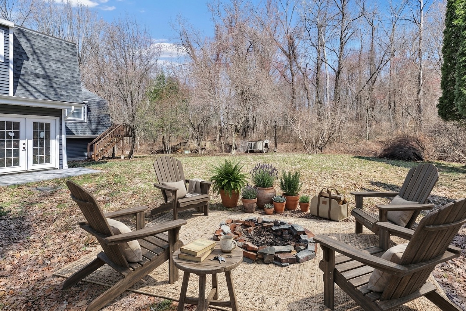 New Milford CT outdoor fire pit area after virtual staging with seating