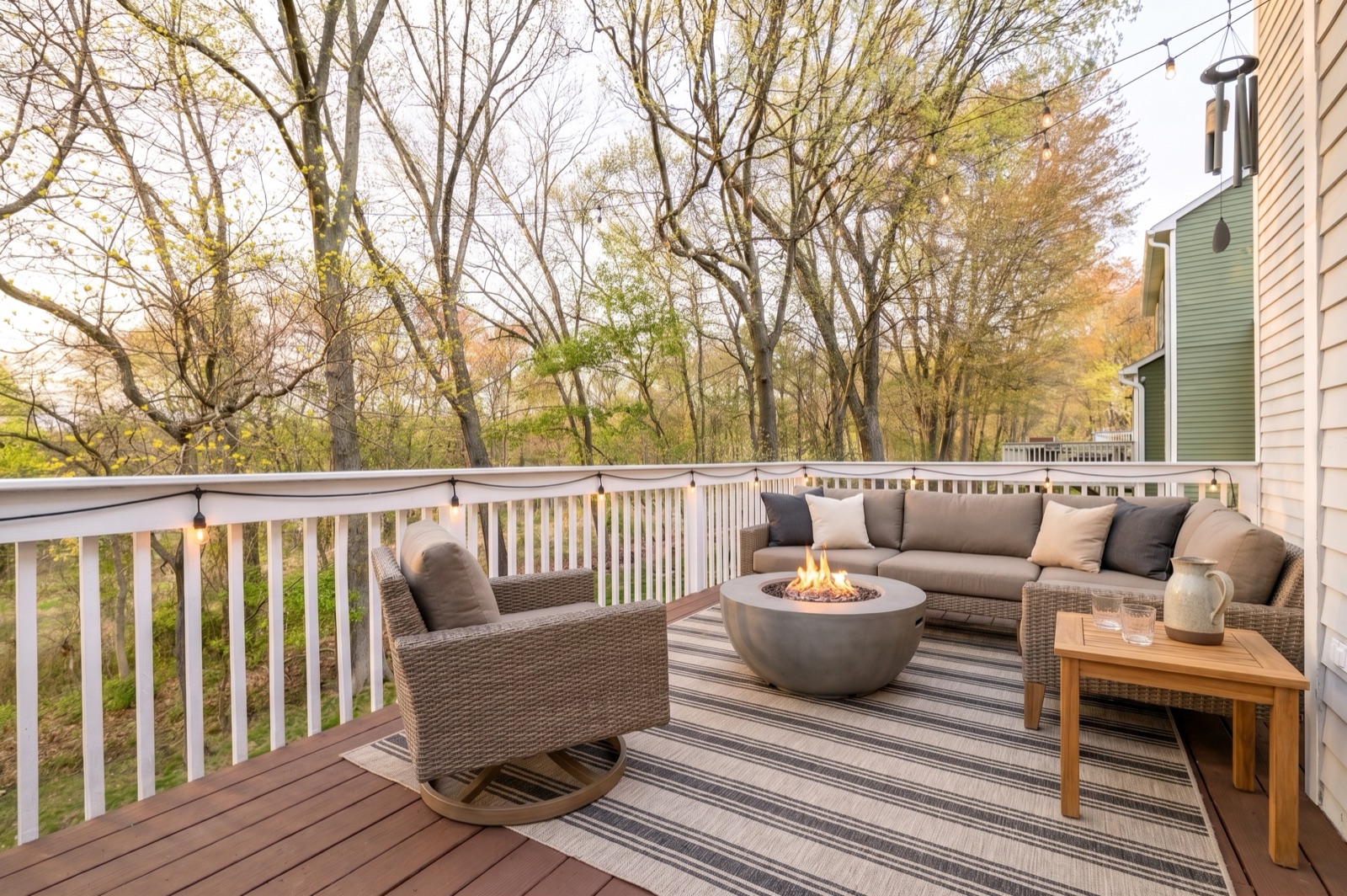 Norwalk CT deck after virtual staging with outdoor dining set and lounge chairs